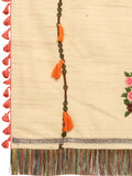 Premium Beige Slub Handloom Cotton Floral Embroidered festive Dupatta _MF7002