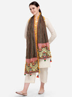 Premium Temple Embroidered Panel Linen Festive Dupatta_MF7003