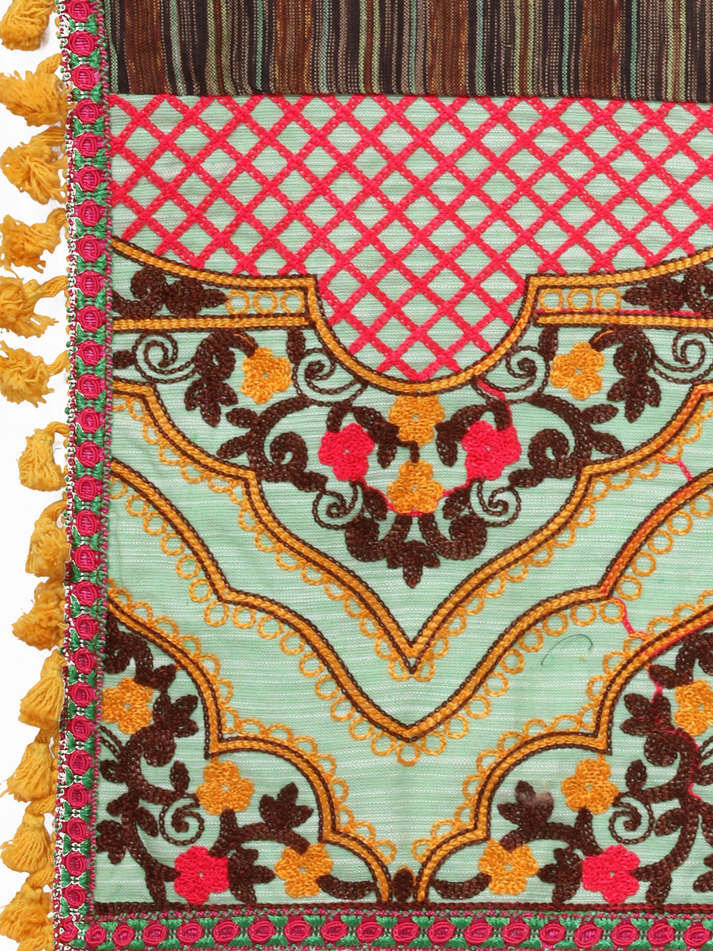 Premium Temple Embroidered Panel Linen Festive Dupatta_MF7003