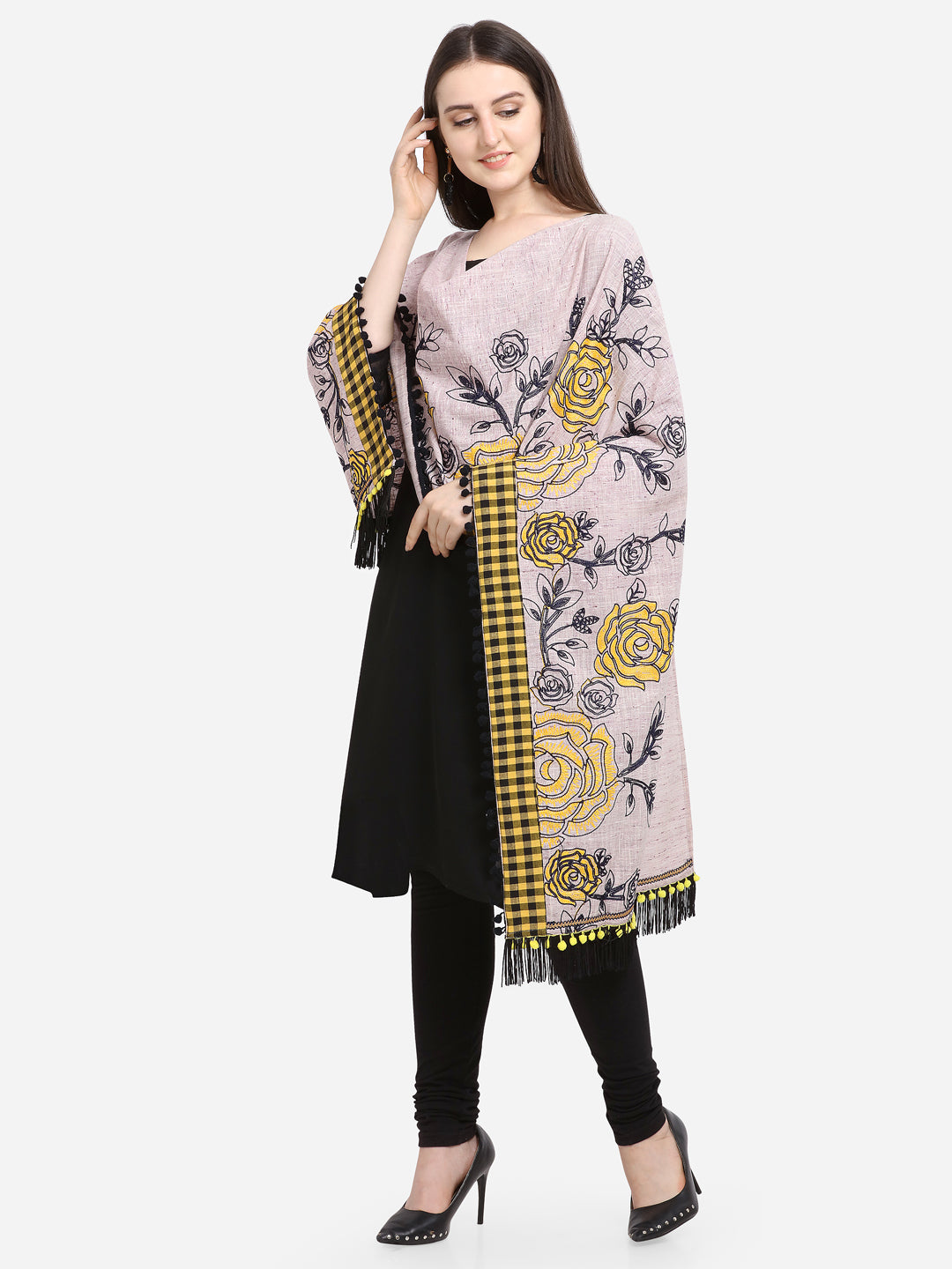 Premium Chex Panel Rose Embroidered Festive Dupatta_MF7004