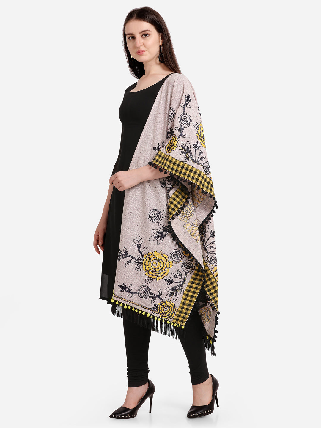 Premium Chex Panel Rose Embroidered Festive Dupatta_MF7004