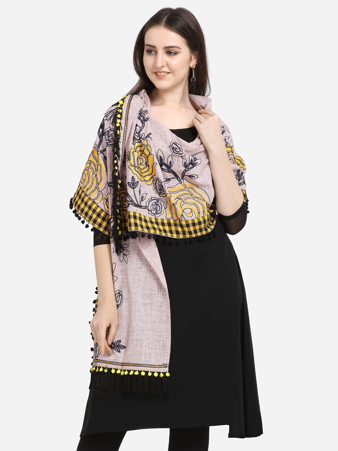 Premium Chex Panel Rose Embroidered Festive Dupatta_MF7004