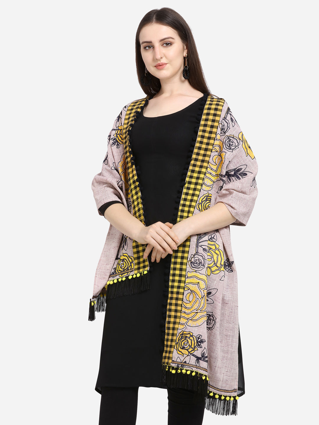 Premium Chex Panel Rose Embroidered Festive Dupatta_MF7004
