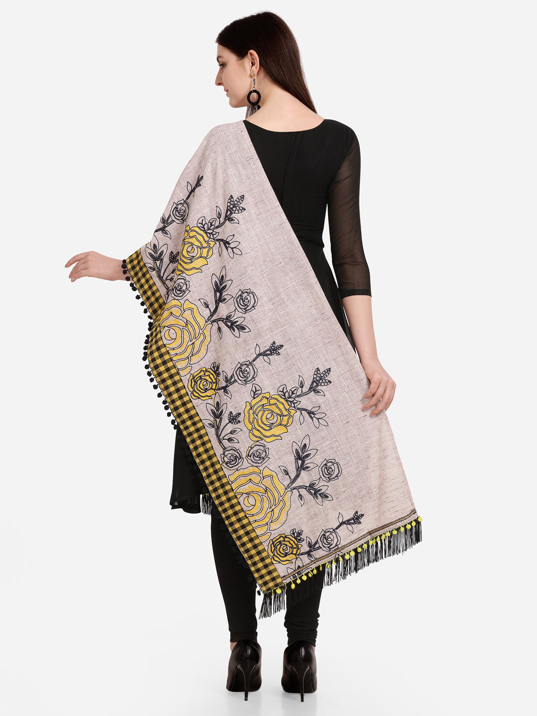 Premium Chex Panel Rose Embroidered Festive Dupatta_MF7004