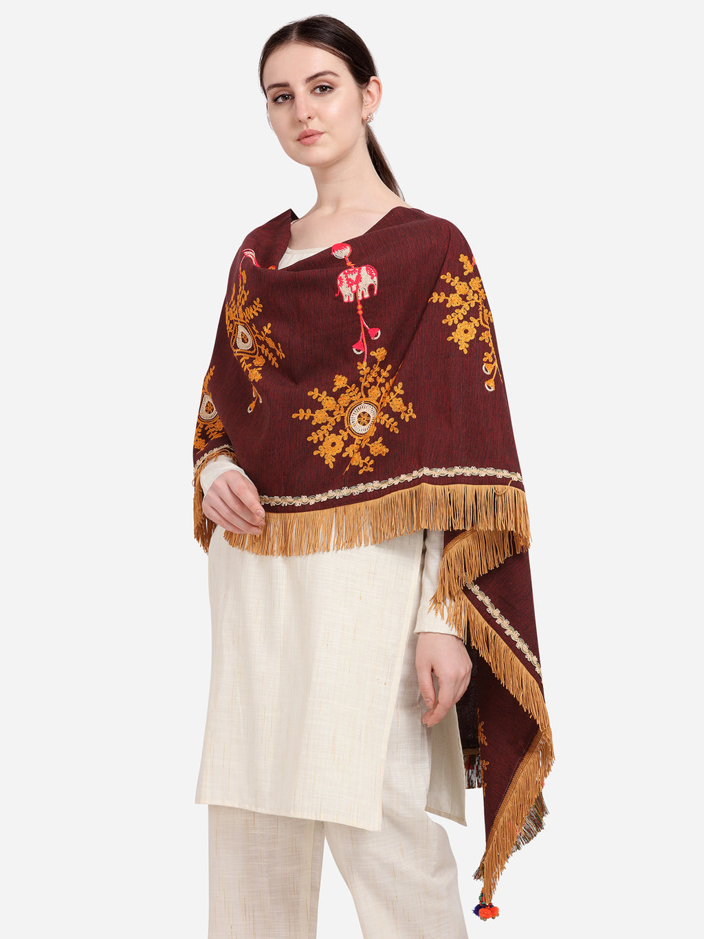 Premium Wine Flower Bunch Embroidered Festive Dupatta_MF7005