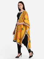 Premium Mustard Temple Embroidered Linen Festive Dupatta_MF7007