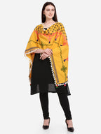 Premium Mustard Temple Embroidered Linen Festive Dupatta_MF7007