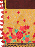 Premium Mustard Floral Panel Linen Festive Dupatta_MF7008