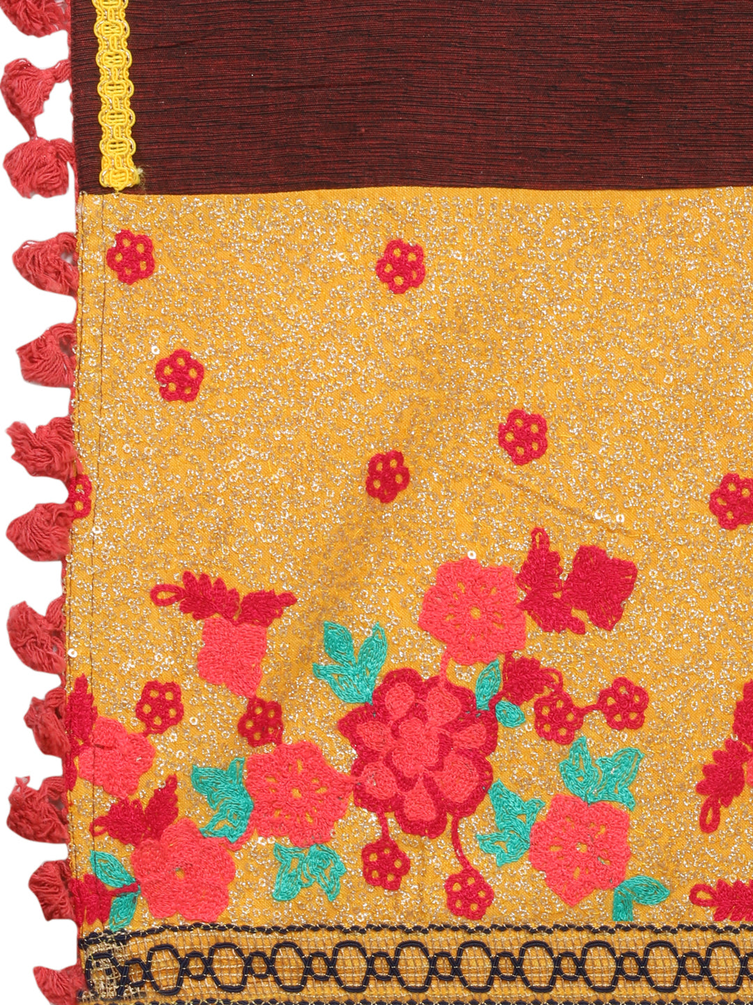 Premium Mustard Floral Panel Linen Festive Dupatta_MF7008