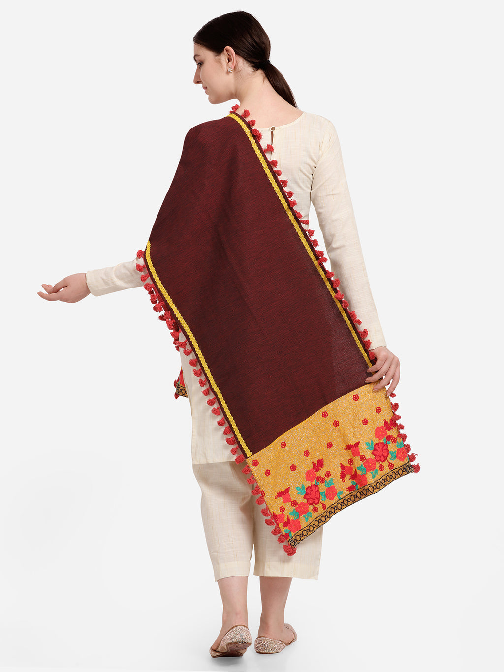 Premium Mustard Floral Panel Linen Festive Dupatta_MF7008