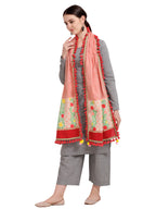 Premium Peach Floral Embroidered Linen Festive Dupatta_MF7009