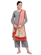 Premium Peach Floral Embroidered Linen Festive Dupatta_MF7009