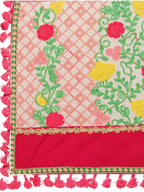 Premium Peach Floral Embroidered Linen Festive Dupatta_MF7009