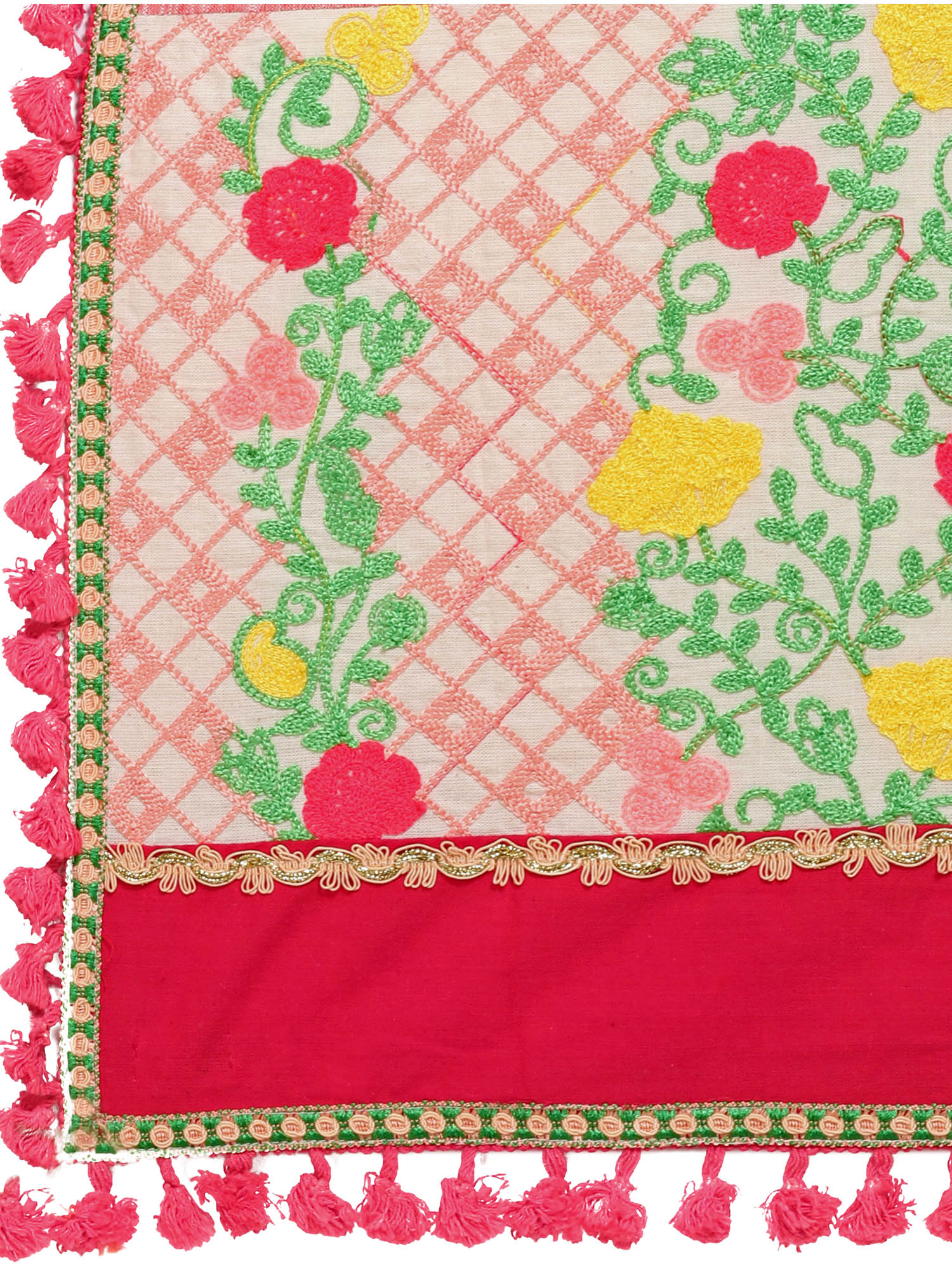 Premium Peach Floral Embroidered Linen Festive Dupatta_MF7009