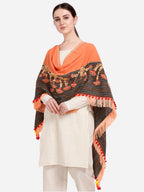 Premium Peach Marigold Embroidered Half And Half Festive Dupatta_MF7011