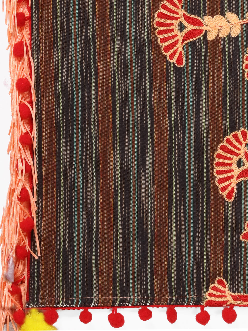 Premium Peach Marigold Embroidered Half And Half Festive Dupatta_MF7011
