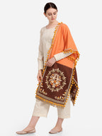 Premium Peach Embroidered Panel Handloom Cotton Festive Dupatta_MF7012