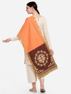 Premium Peach Embroidered Panel Handloom Cotton Festive Dupatta_MF7012