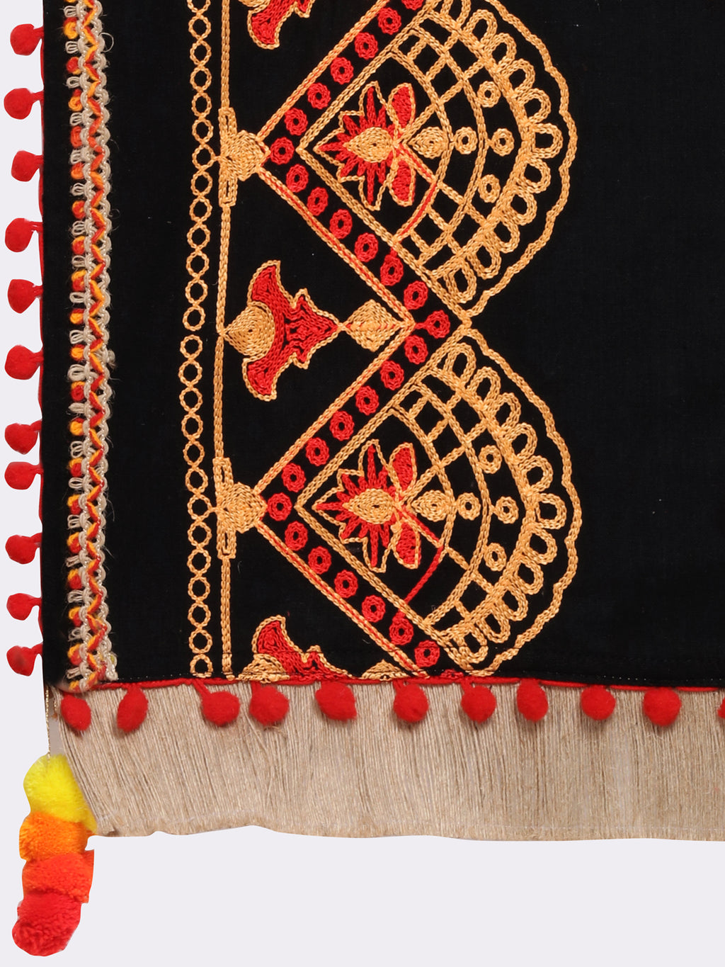 Premium Black Traditional Embroidered Linen Festive Dupatta_MF7014