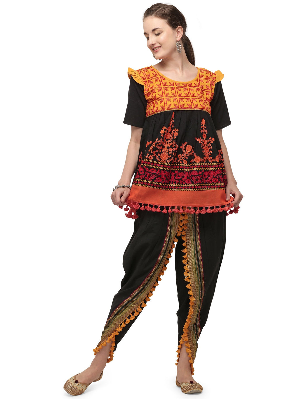 Black yellow unique Handloom Cotton  kedia with baby yoke and pants set (MF8004)