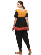 Black yellow unique Handloom Cotton  kedia with baby yoke and pants set (MF8004)
