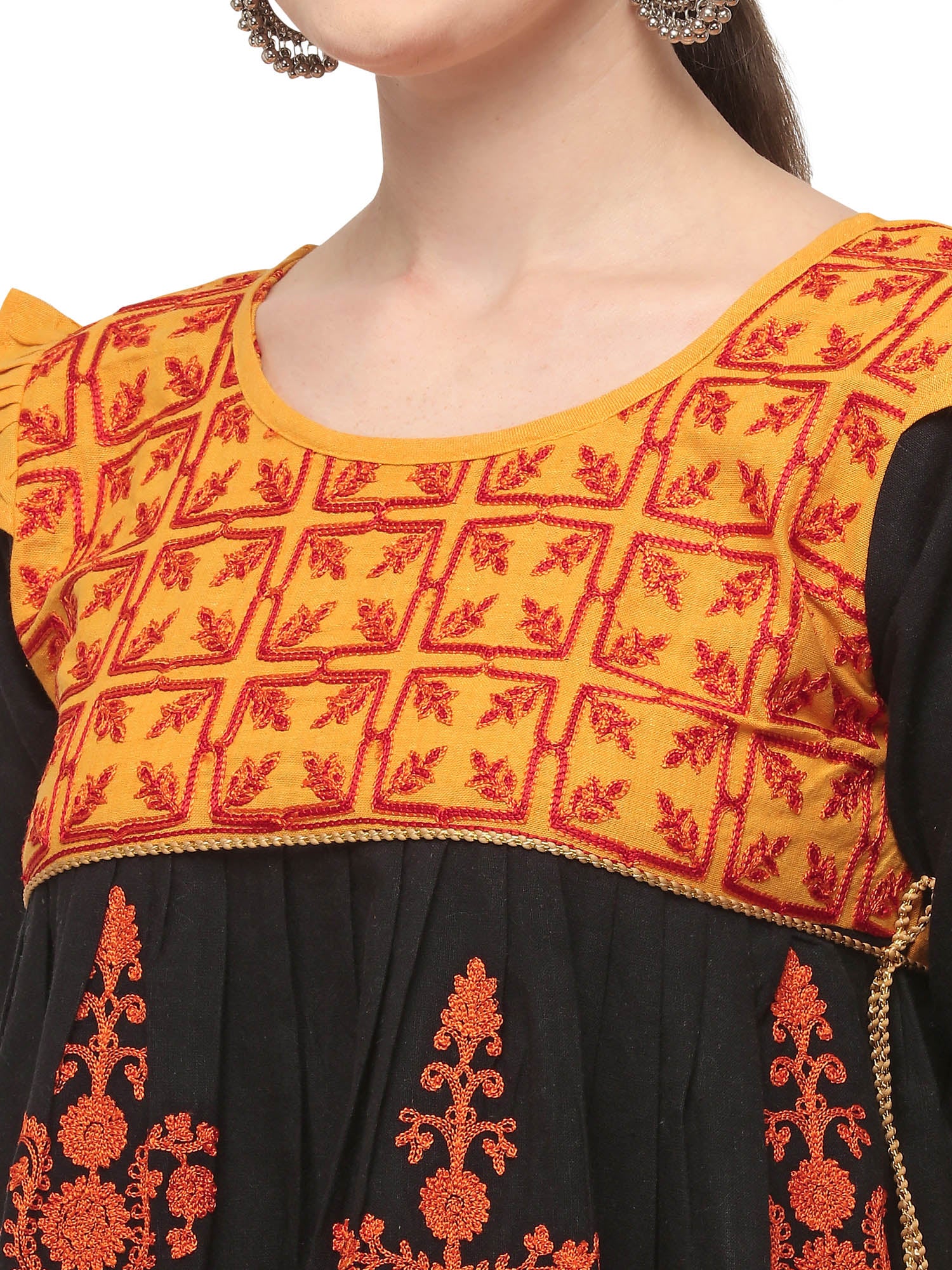 Black yellow unique Handloom Cotton  kedia with baby yoke and pants set (MF8004)