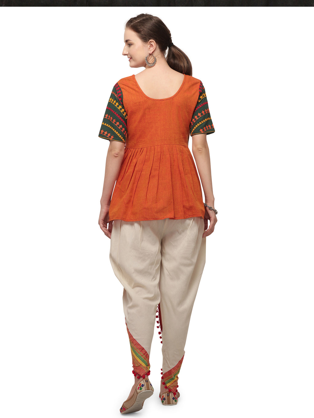 Orange angrakha pink frill kedia with off white bordered tulip pant (MF8009)