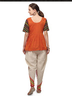 Orange angrakha pink frill kedia with off white bordered tulip pant (MF8009)
