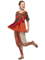Orange angrakha pink frill kedia with off white bordered tulip pant (MF8009)