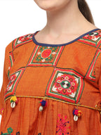 Orange elephant motif kedia set with tulip pants (MF8010)