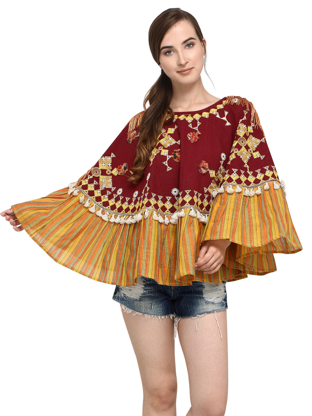 Deep Wine Mono Tone Lining Frill Photo With 3D Flowers (MF9000)