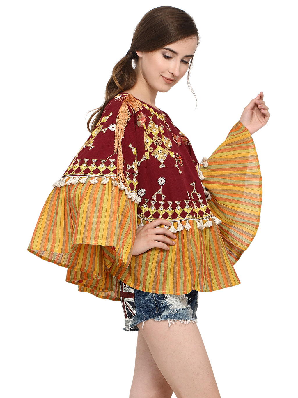 Deep Wine Mono Tone Lining Frill Photo With 3D Flowers (MF9000)