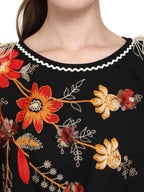 Black one side brotch checks frilled poncho (MF9004)