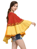 Rust Sunflower Embroidery Assymetric poncho (MF9005)