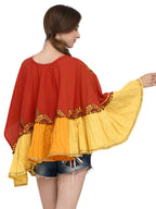 Rust Sunflower Embroidery Assymetric poncho (MF9005)