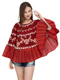 Deep Wine Mustard Frill Circular Poncho With 3D Poncho (MF9008)