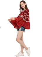 Deep Wine Mustard Frill Circular Poncho With 3D Poncho (MF9008)