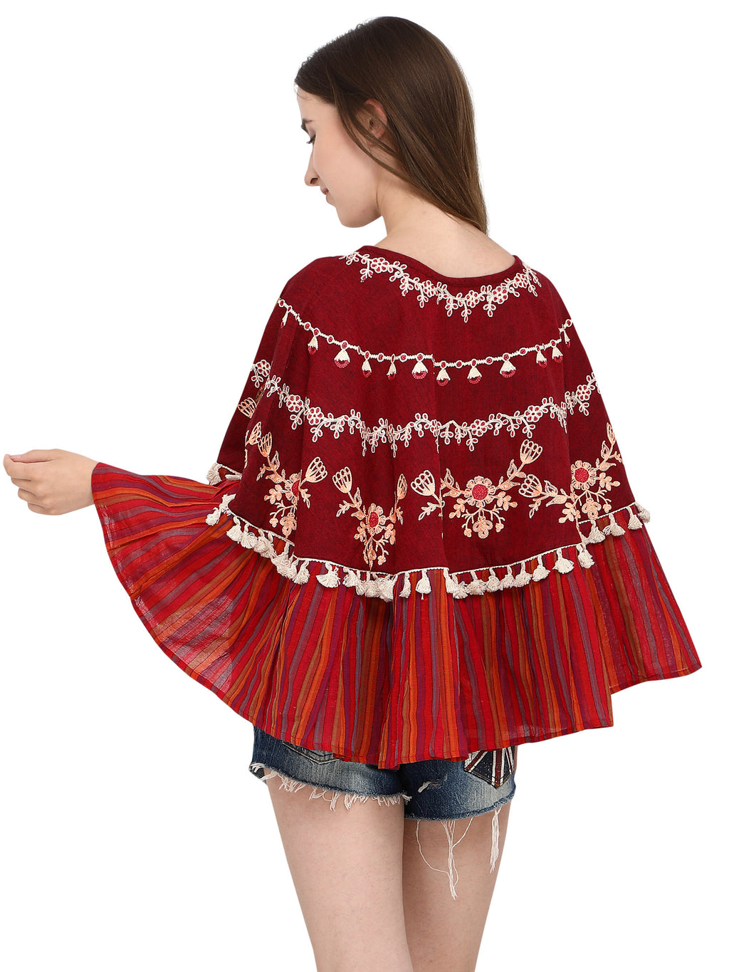 Deep Wine Mustard Frill Circular Poncho With 3D Poncho (MF9008)