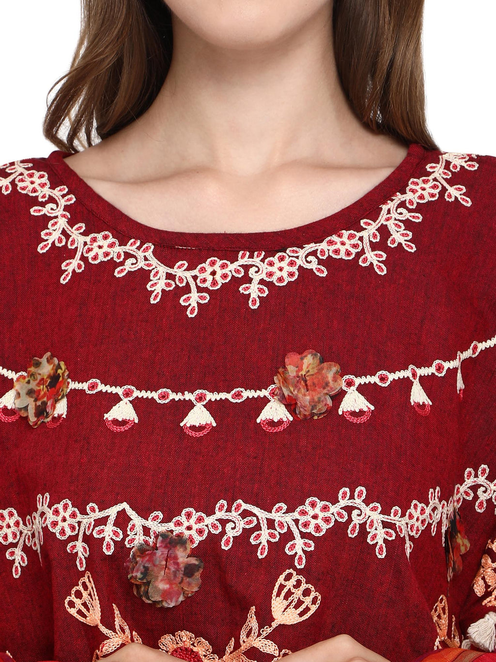 Deep Wine Mustard Frill Circular Poncho With 3D Poncho (MF9008)