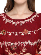 Deep Wine Mustard Frill Circular Poncho With 3D Poncho (MF9008)