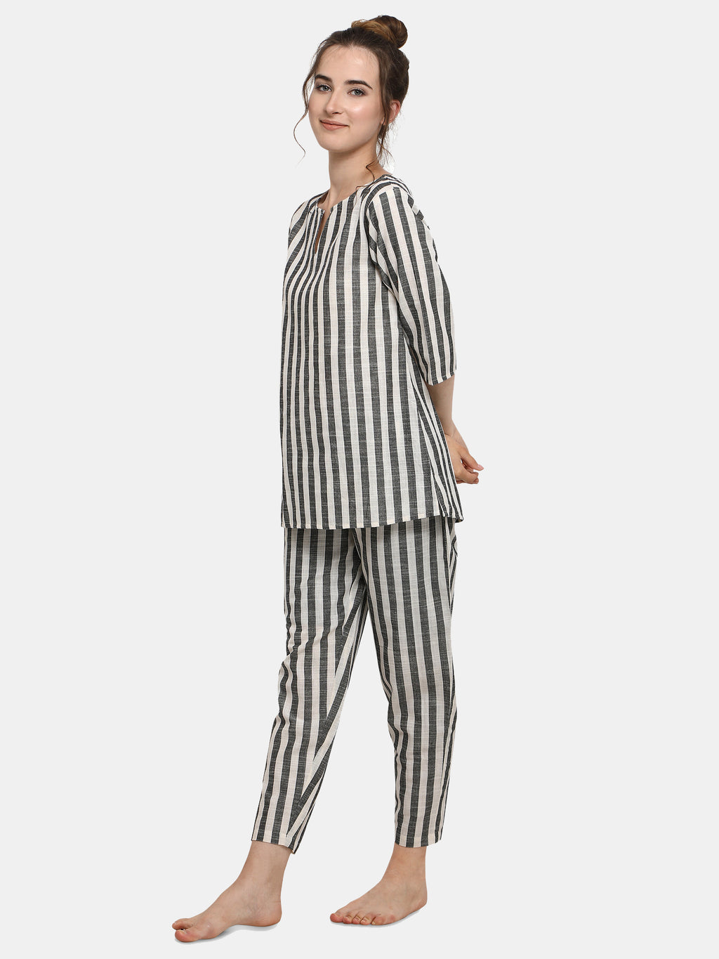 Grey Striped Long Nightsuit Set (MFNIGHT2535)