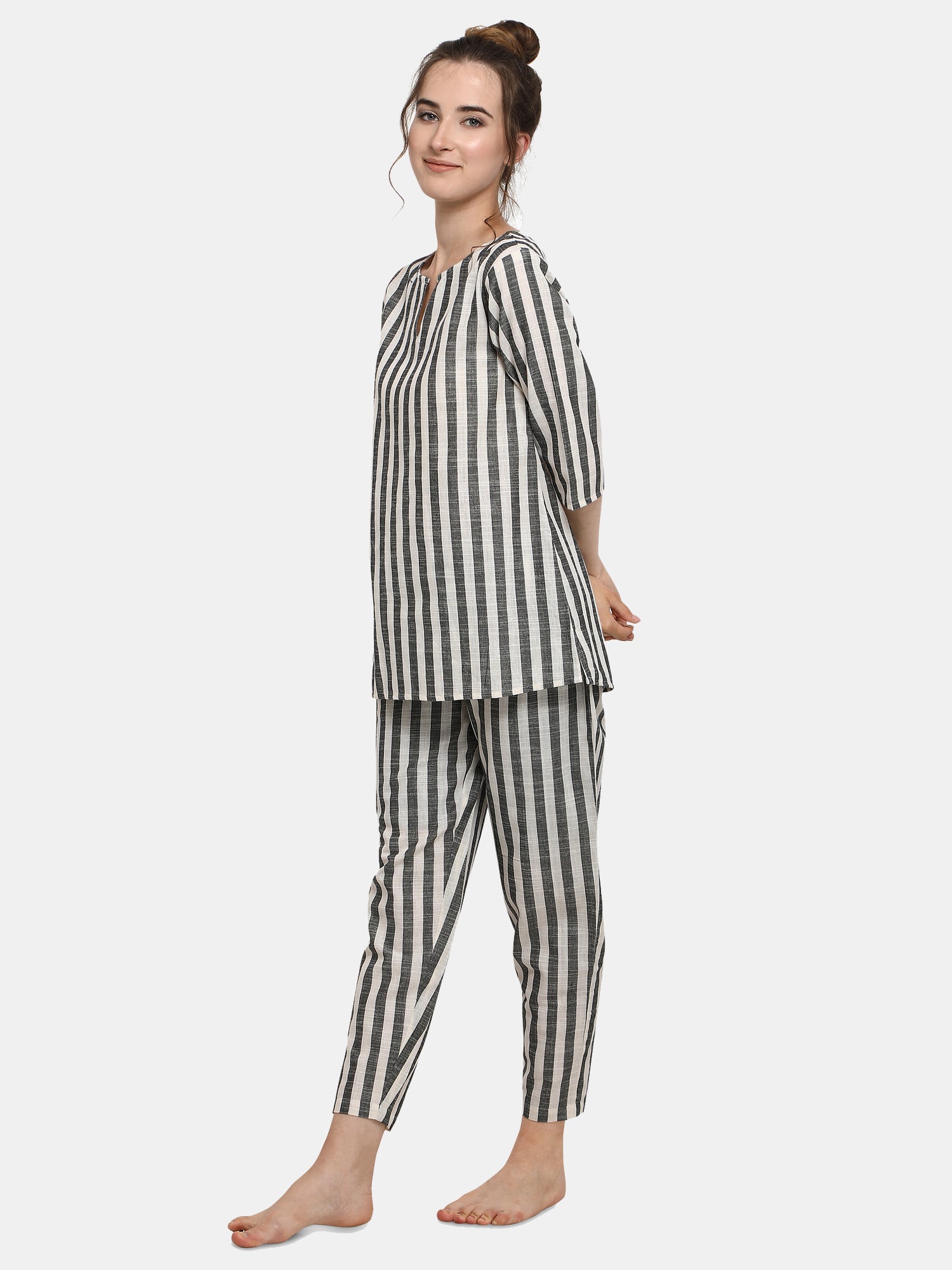 Grey Striped Long Nightsuit Set (MFNIGHT2535)