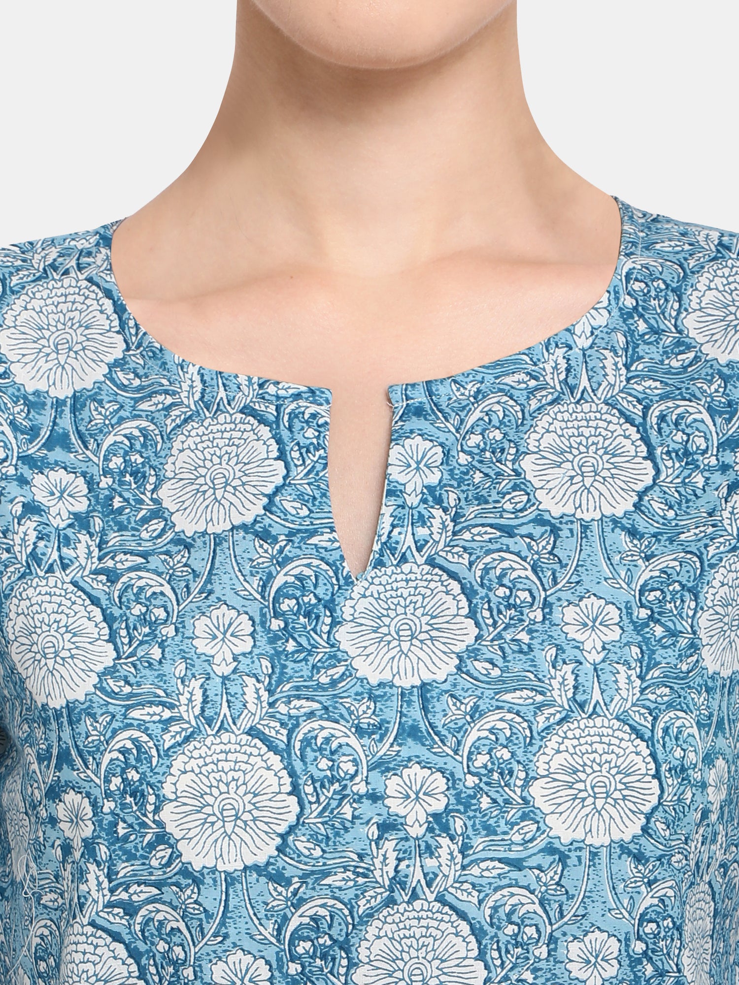 Blue Printed Top Long Nightsuit Set (MFNIGHT2536)