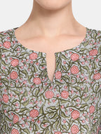 Grey Flower Printed Long Nightsuit Set (MFNIGHT2537)