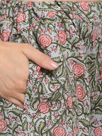 Grey Flower Printed Long Nightsuit Set (MFNIGHT2537)