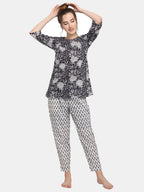 Black Printed Long Nightsuit Set (MFNIGHT2538)