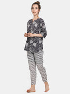 Black Printed Long Nightsuit Set (MFNIGHT2538)