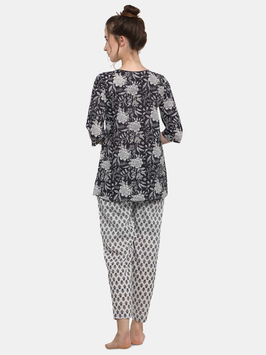 Black Printed Long Nightsuit Set (MFNIGHT2538)