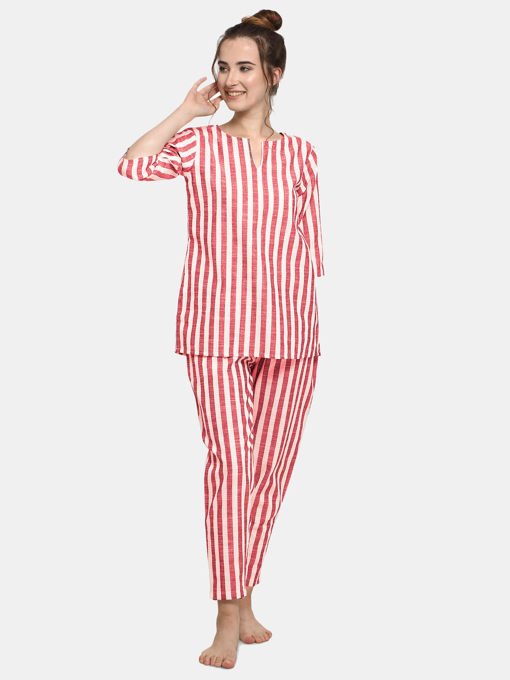 Red Striped Long Nightsuit Set (MFNIGHT2539)