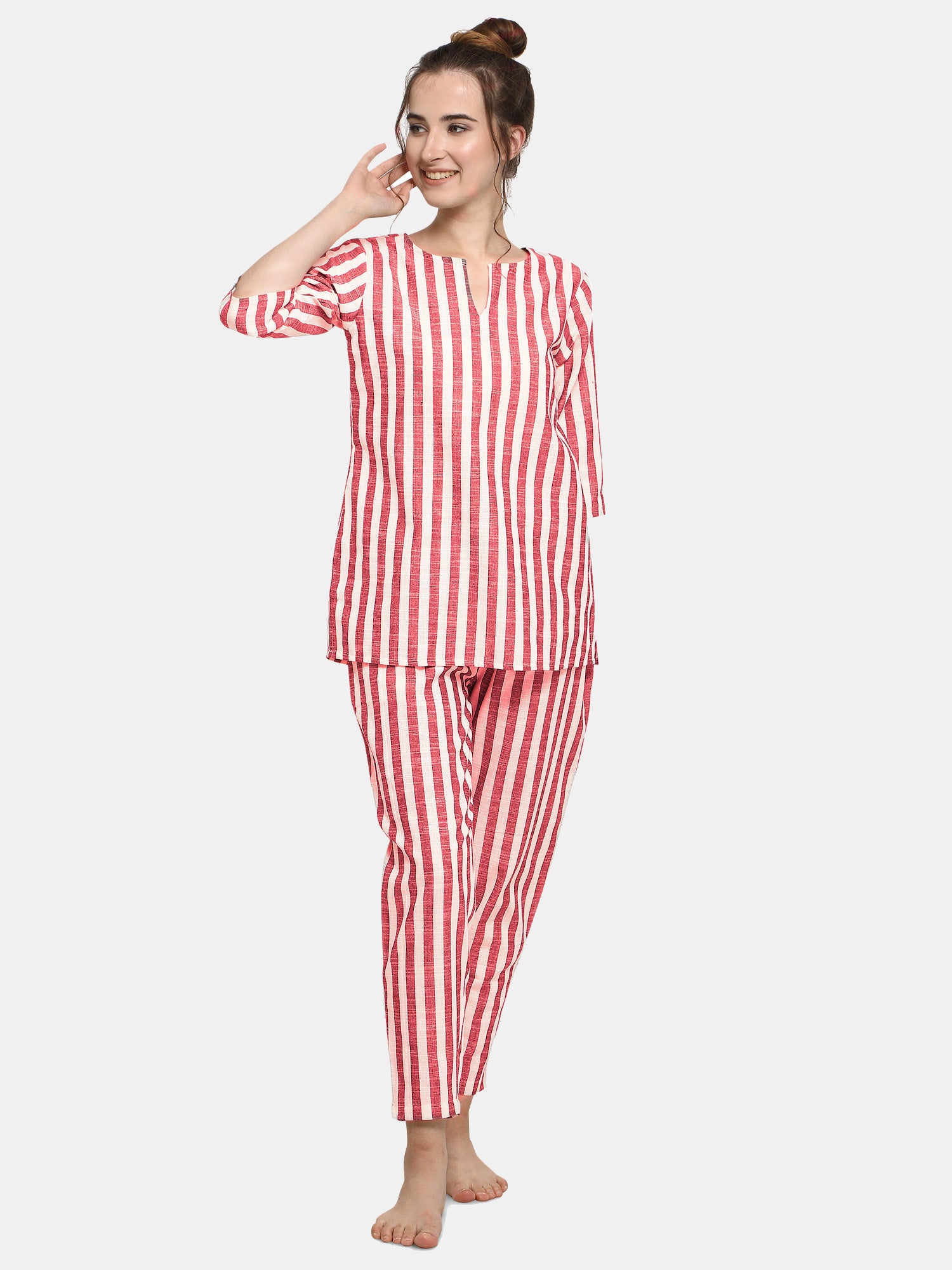 Red Striped Long Nightsuit Set (MFNIGHT2539)